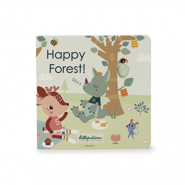 Livre tactile et sonore "Happy Forest" pour bébé dès 12 mois, avec différentes matières et sons. Stimule l'ouïe, la vue, le touc