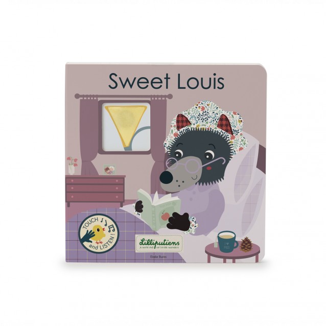 Livre tactile et sonore "Sweet Louis" pour bébé dès 12 mois, avec différentes matières et sons. Stimule l'ouïe, la vue, le touch